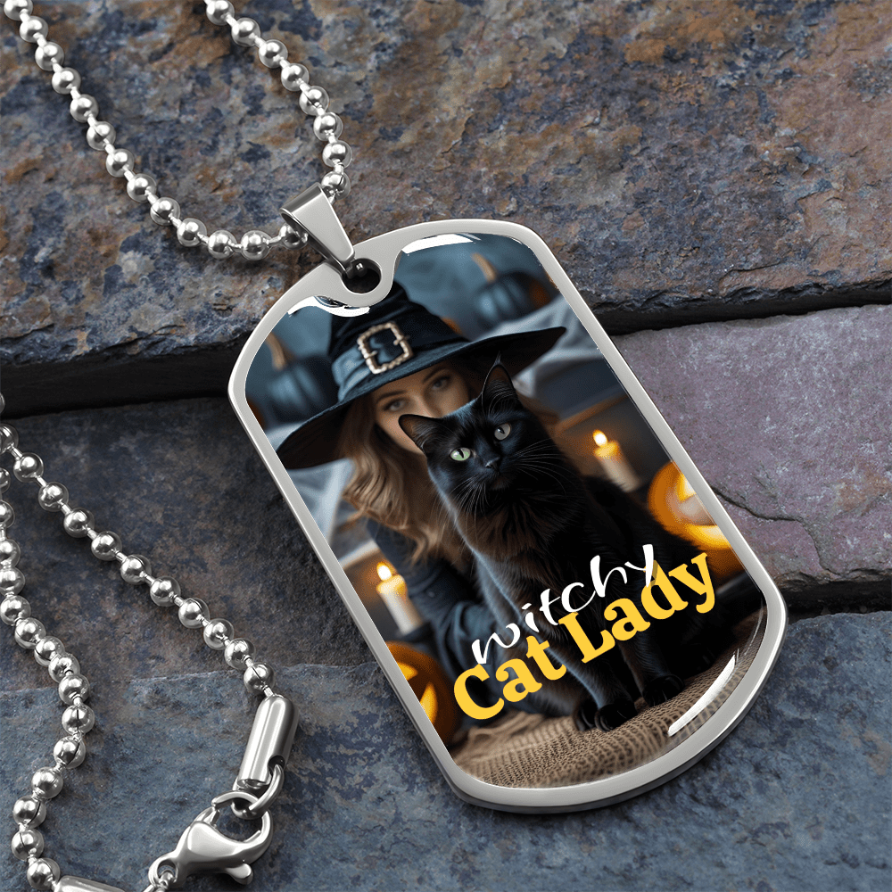 Witchy Cat Lady Dog Tag Necklace - Jewelry, Necklaces - EpiAl's Shop