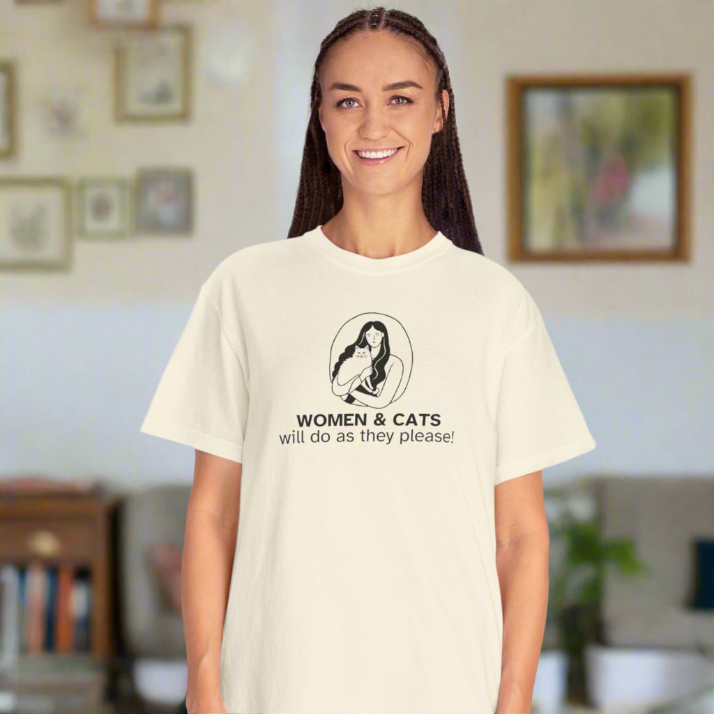 Women & Cats Graphic T-Shirt - Unisex Garment - Dyed Tee - Clothing, T-shirts - EpiAl's Shop