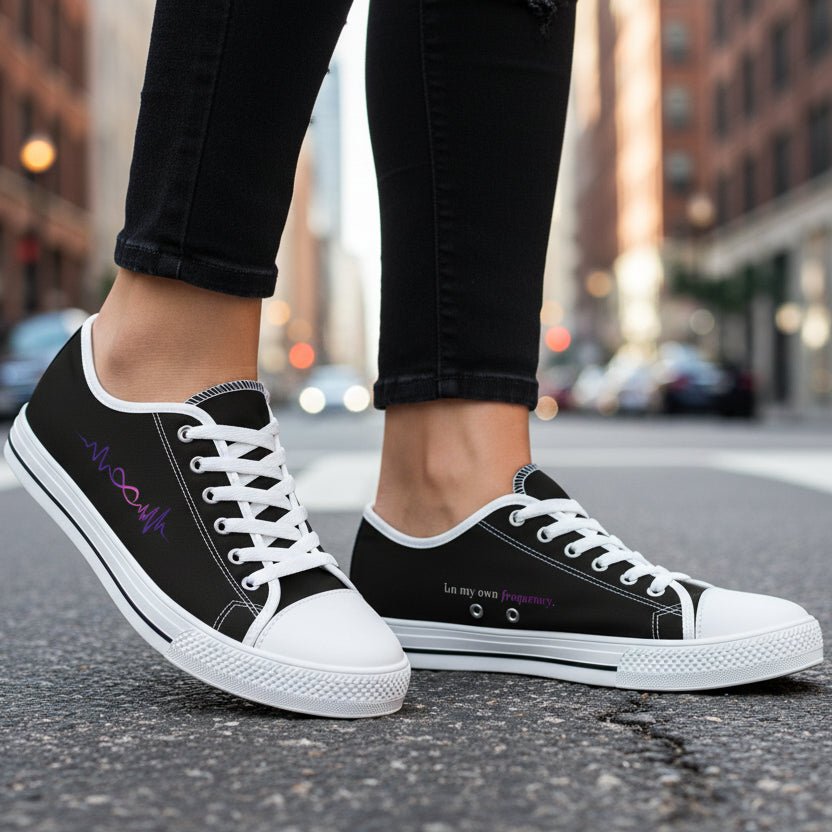 Women’s Low-Top Sneakers – My Own Frequency Epilepsy Awareness Design - Shoes, Sneakers - EpiAl's Shop