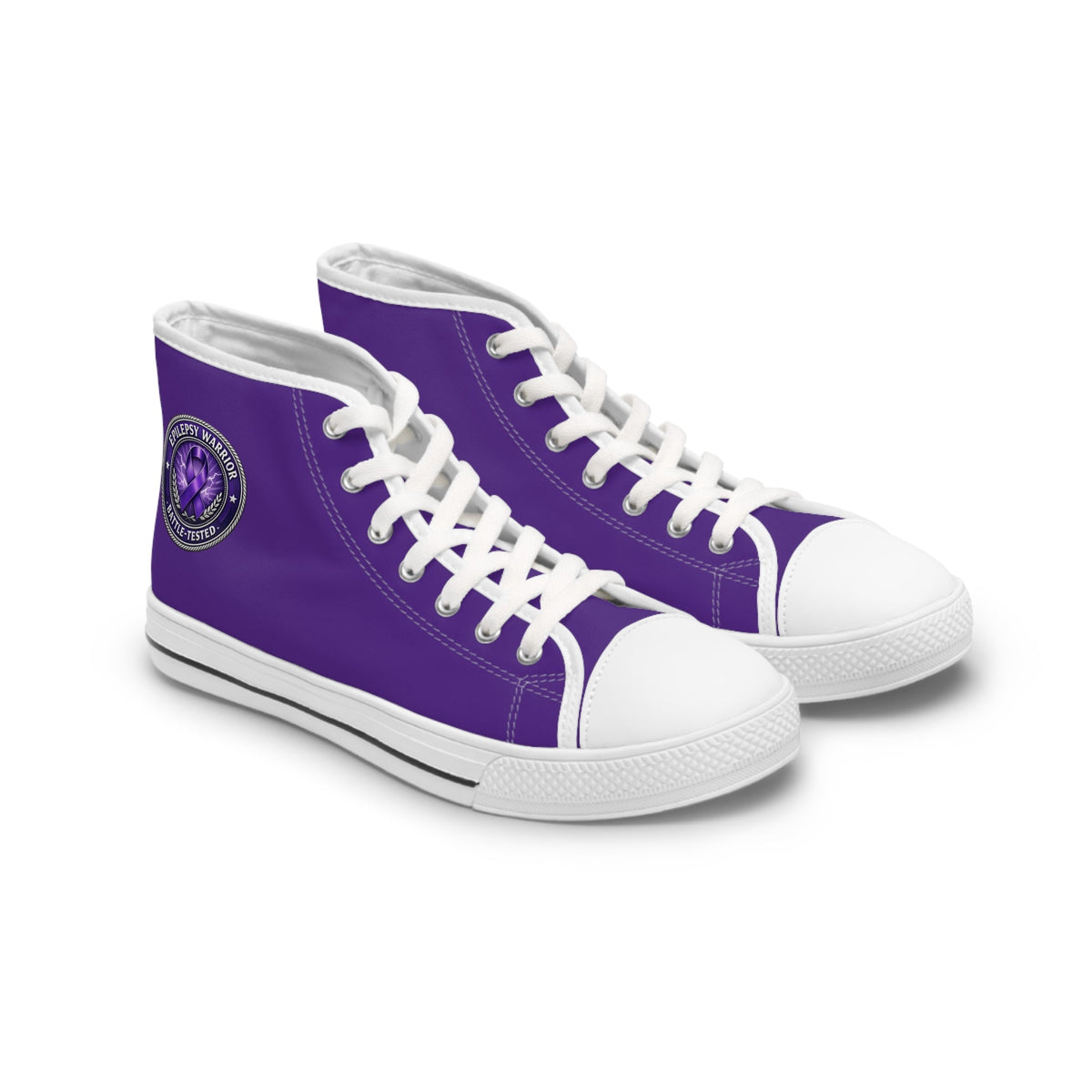 Women’s Purple High-Top Sneakers – Epilepsy Awareness Faux Seal Design - Shoes, Sneakers - EpiAl's Shop