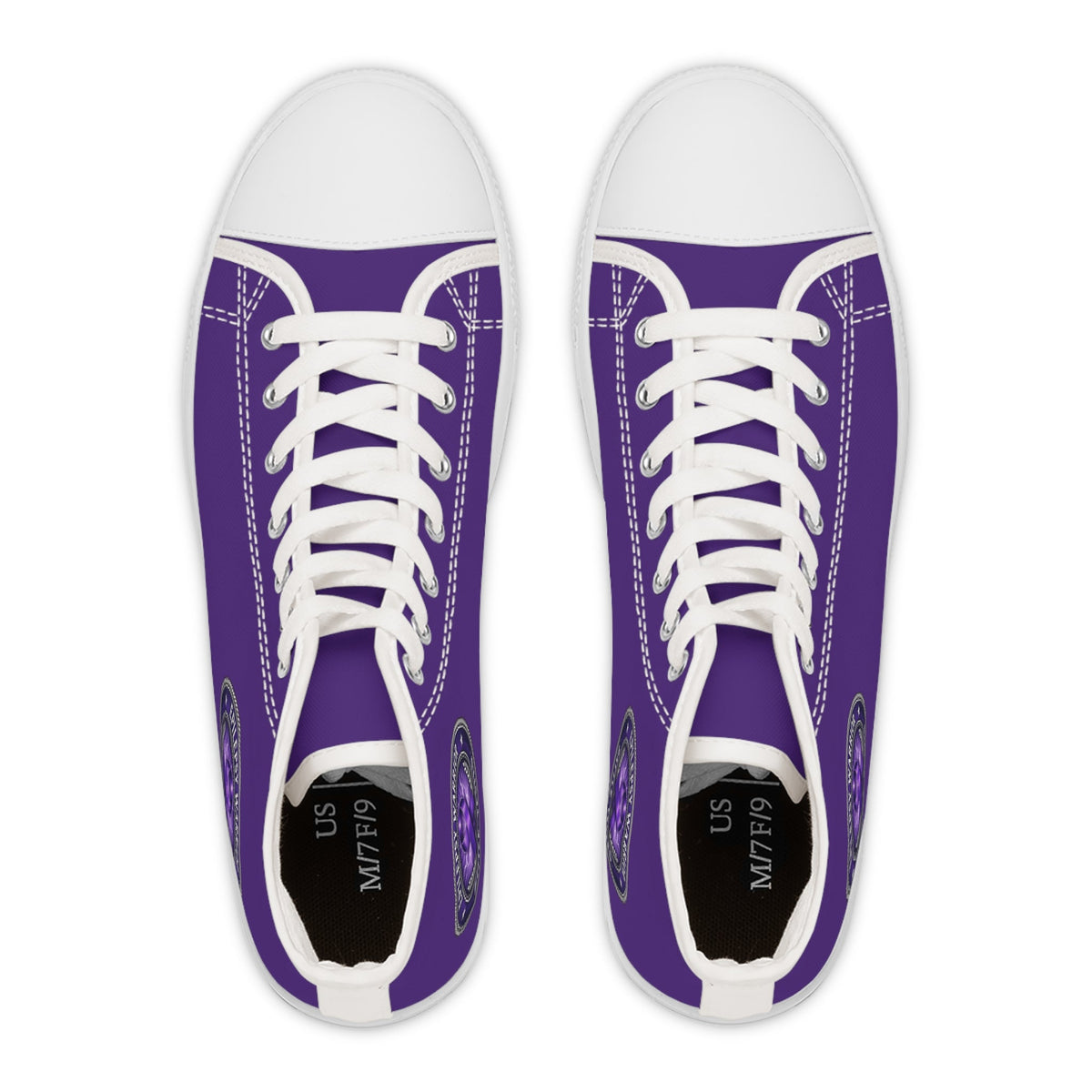 Women’s Purple High-Top Sneakers – Epilepsy Awareness Faux Seal Design - Shoes, Sneakers - EpiAl's Shop