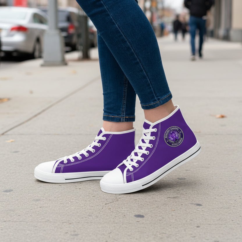Women’s Purple High-Top Sneakers – Epilepsy Awareness Faux Seal Design - Shoes, Sneakers - EpiAl's Shop