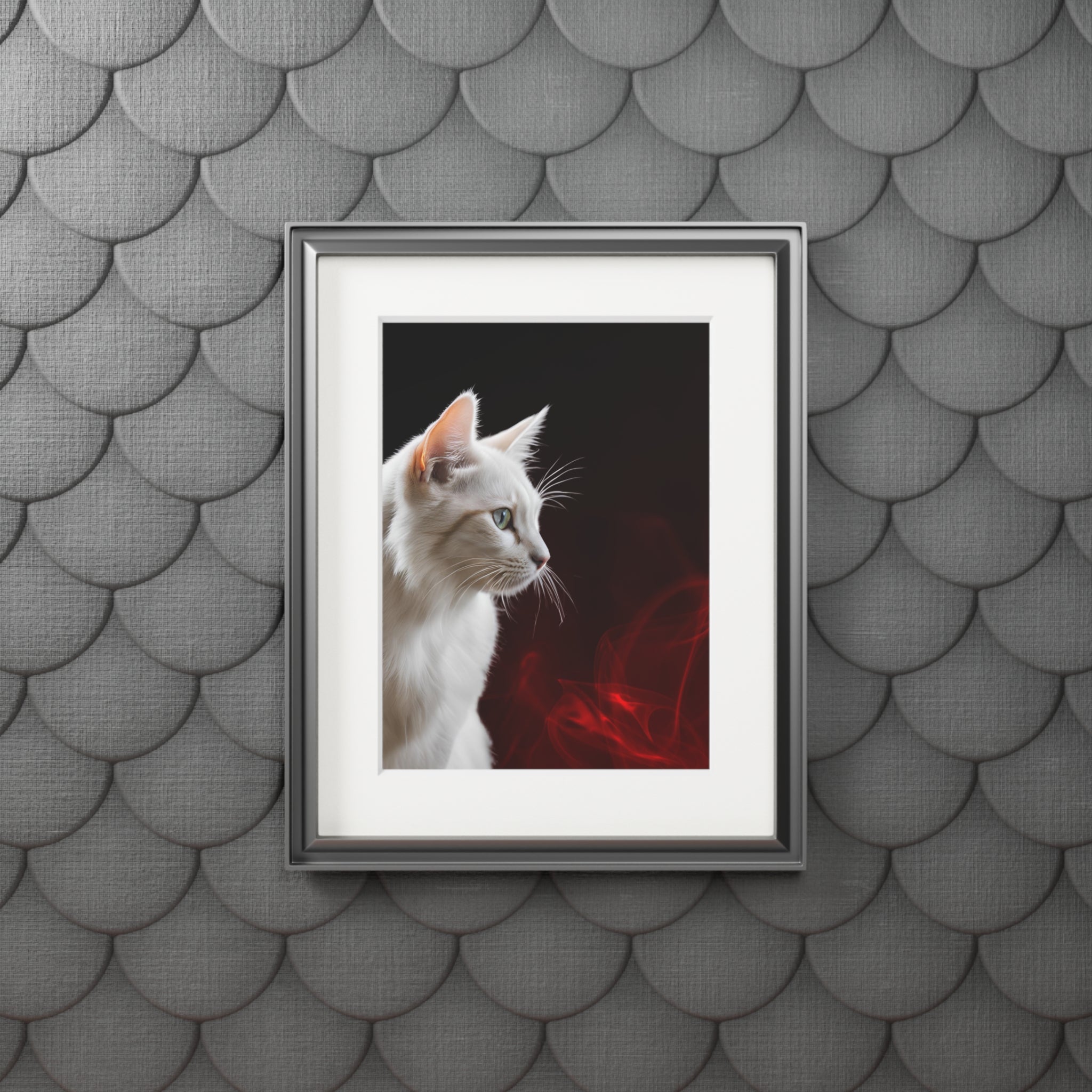 Wonderful White Cat Fine Art Print with Passepartout Frame - Decor, Home, Artwork - EpiAl's Shop
