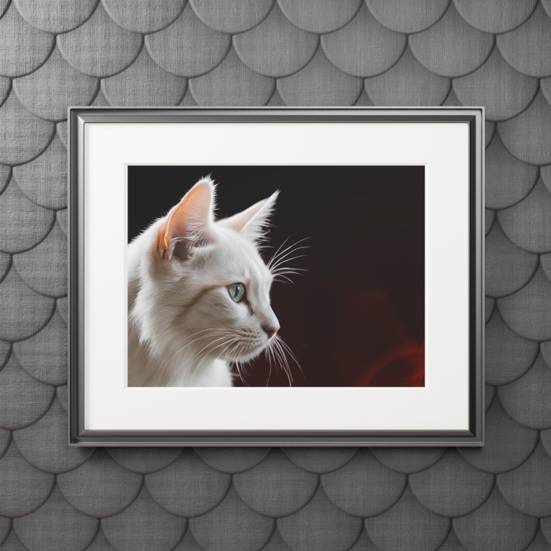 Wonderful White Cat Fine Art Print with Passepartout Frame - Decor, Home, Artwork - EpiAl's Shop
