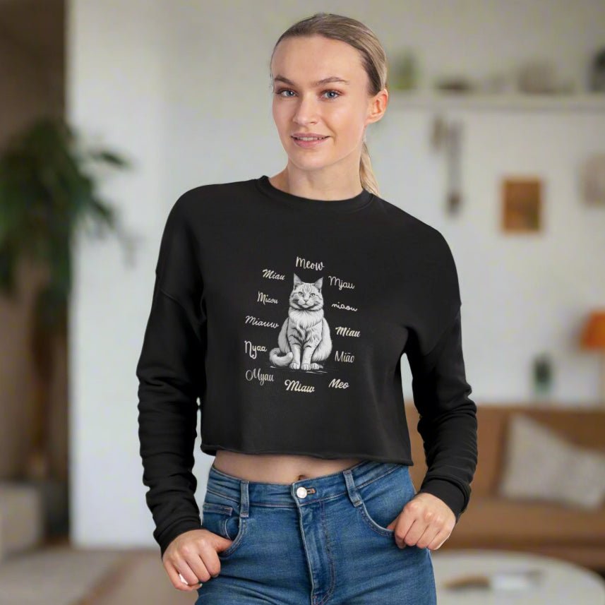 Worldly Cat Lover's Cropped Sweatshirt - Clothing, Sweatshirts, Crop - EpiAl's Shop