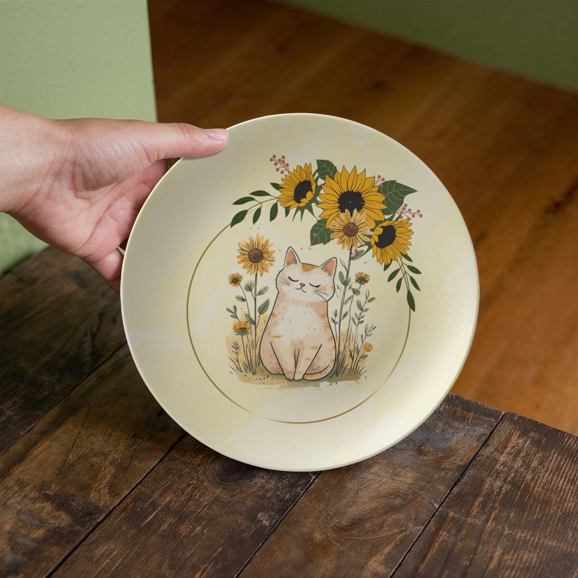 Yellow Sunflower Kitty Collectible Plate - Decor, Kitchen & Dining, Plates - EpiAl's Shop