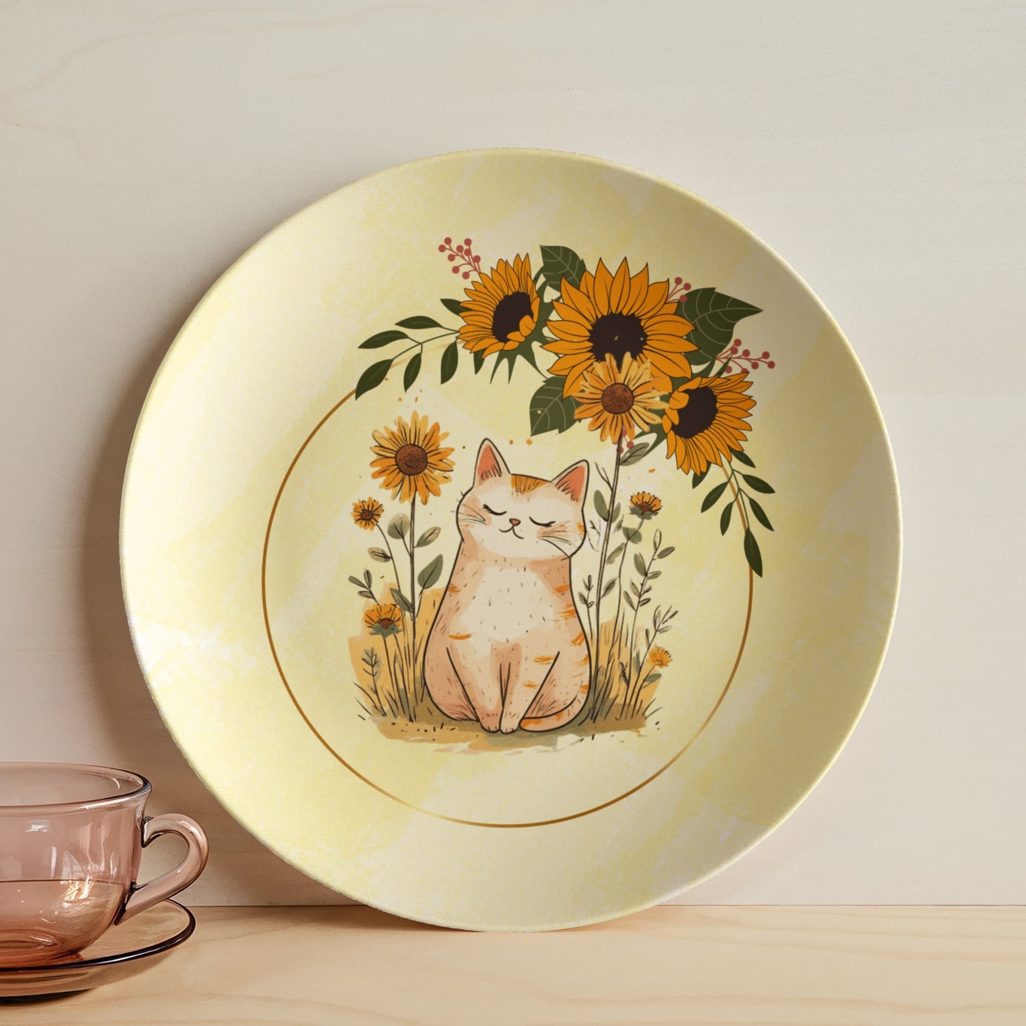 Yellow Sunflower Kitty Collectible Plate - Decor, Kitchen & Dining, Plates - EpiAl's Shop