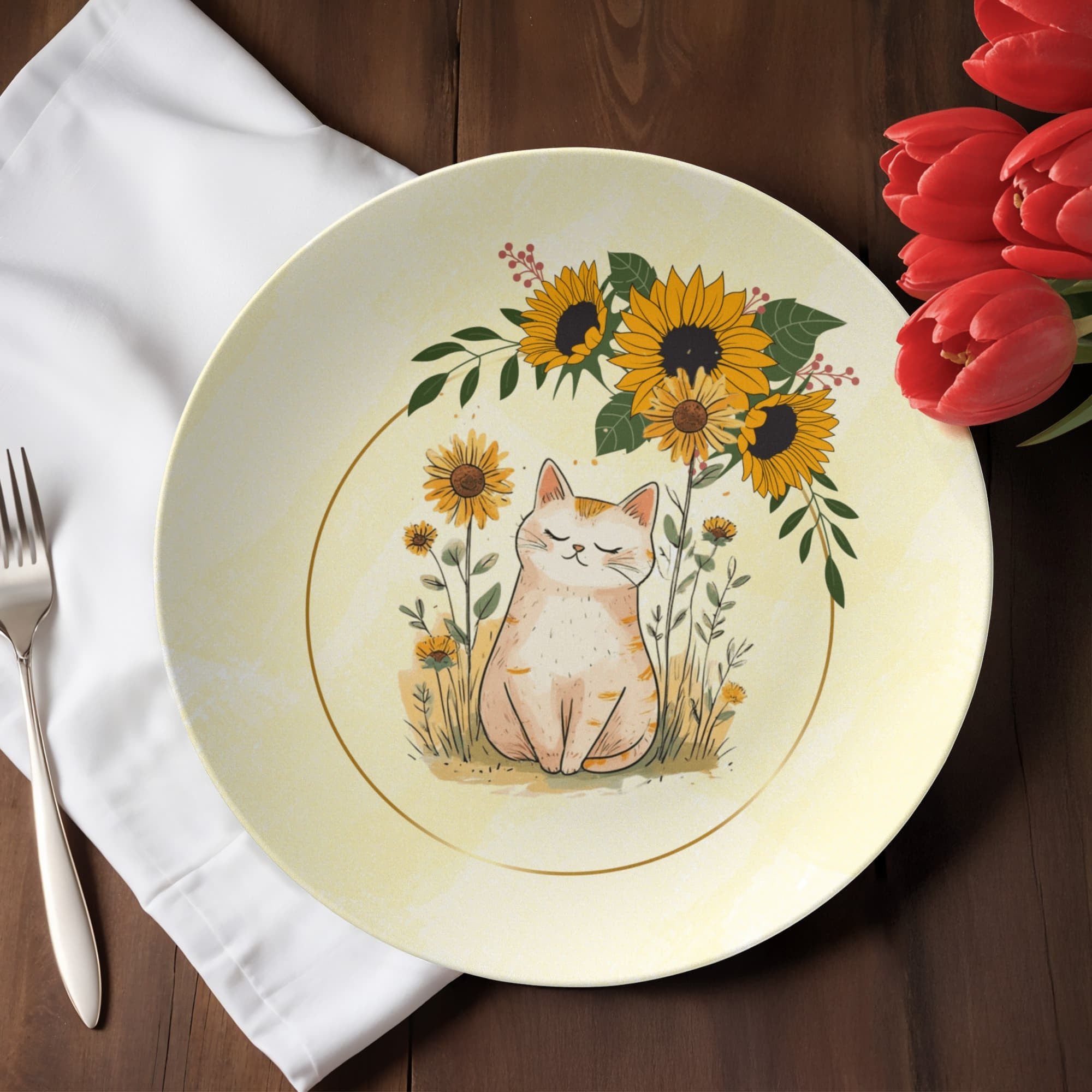 Yellow Sunflower Kitty Collectible Plate - Decor, Kitchen & Dining, Plates - EpiAl's Shop