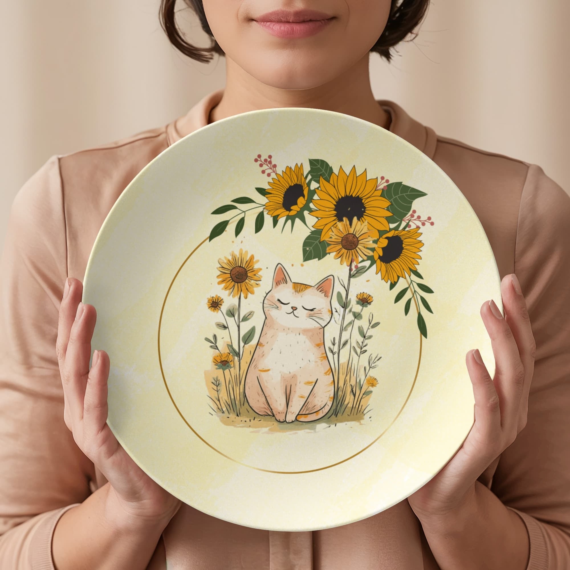 Yellow Sunflower Kitty Collectible Plate - Decor, Kitchen & Dining, Plates - EpiAl's Shop