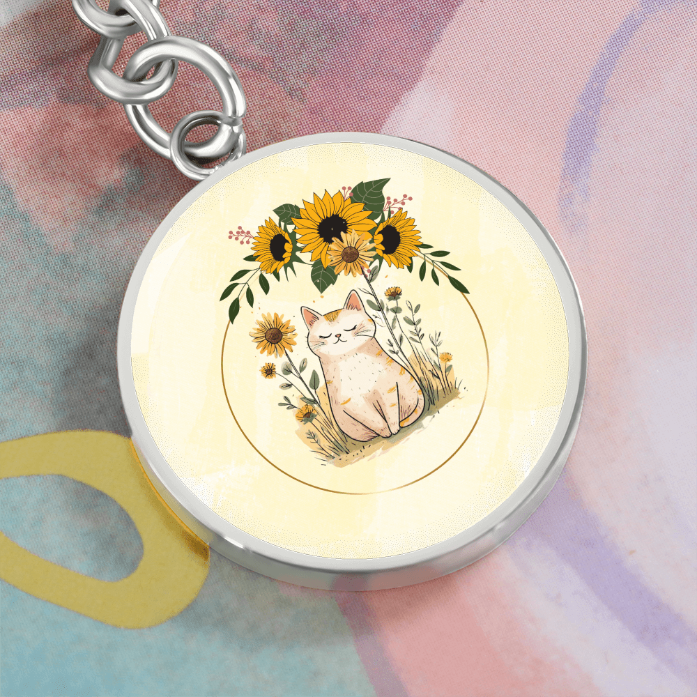 Yellow Sunflower Kitty Pendant Keychain - Jewelry, Keychains - EpiAl's Shop