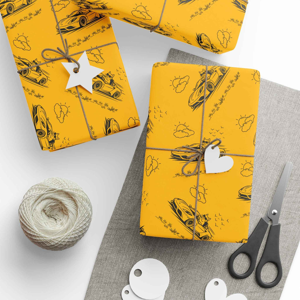 Zoomies Road Trip Cat Wrapping Paper – Golden Sketch Gift Wrap with Racing Cat Design - Gift Wrap, Paper - EpiAl's Shop