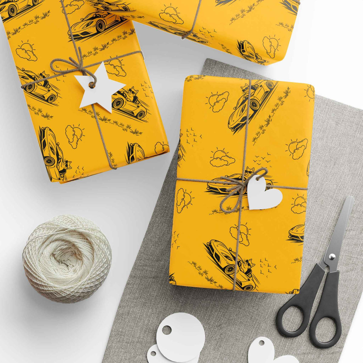Zoomies Road Trip Cat Wrapping Paper – Golden Sketch Gift Wrap with Racing Cat Design - Gift Wrap, Paper - EpiAl's Shop